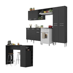 Armário De Cozinha Com Mesa Gourmet Pequim Multimóveis Mp2205 Preto Preto