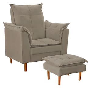 Poltrona De Amamentação Com Puff Quarto Bebê Vitória Suede Cor:bege Escuro