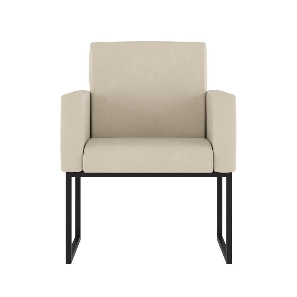 Cadeira Poltrona Com Base De Ferro Courino Preto Reforçada Cor: Bege