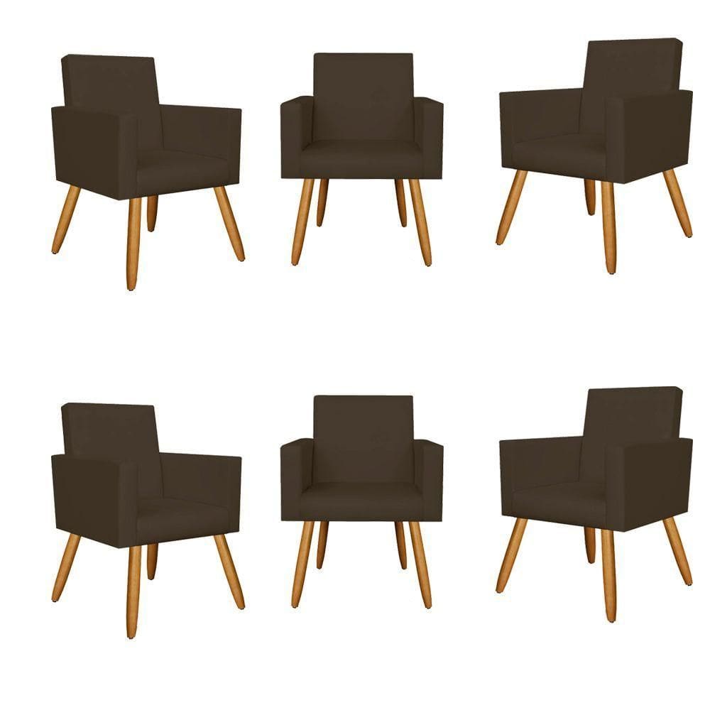 Kit 6 Poltronas Recepção Courino Marrom