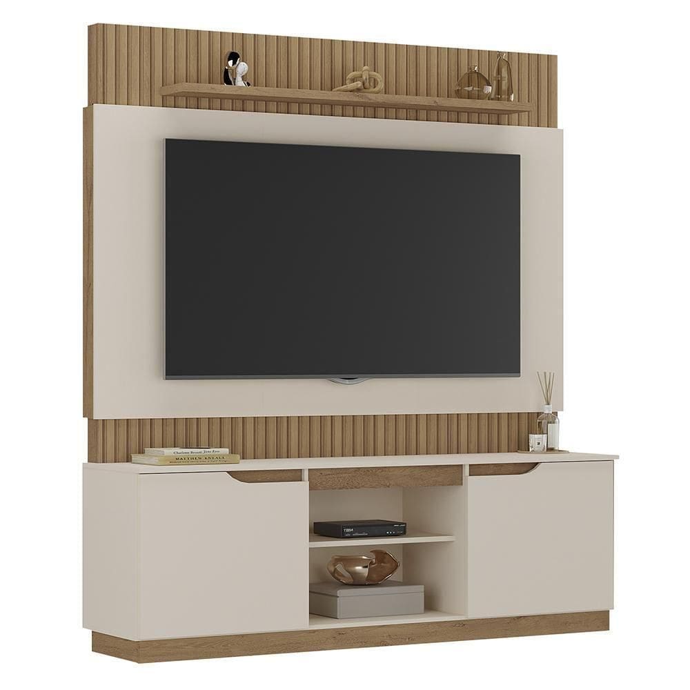 Home Painel Sala Para Tv 70 Polegadas Com 2 Portas Off White-canelato+3d Off White-canelato+3d