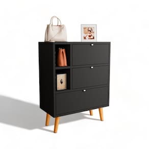 Sapateira 03 Gavetas Classic Preto Jm3
