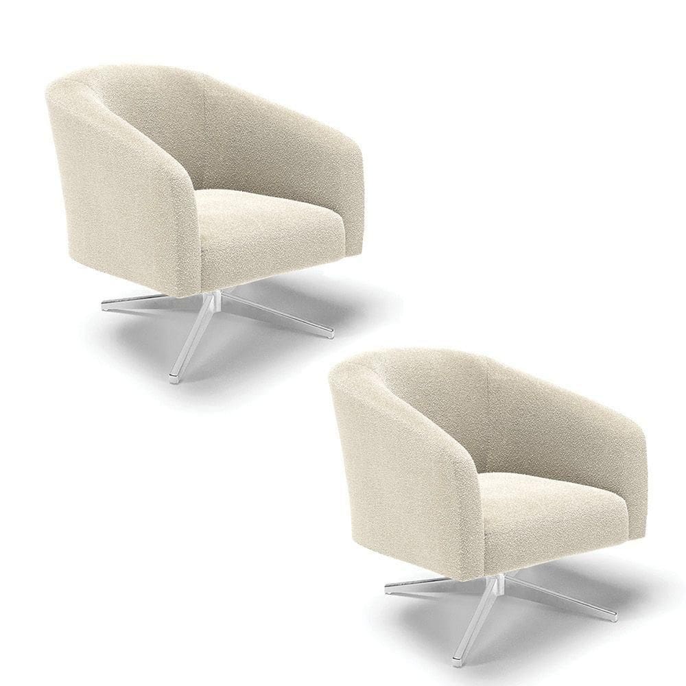 Poltrona Decorativa Giratória Cromada Kit 2 Stella Bouclê D03 - D`rossi Cor Verde