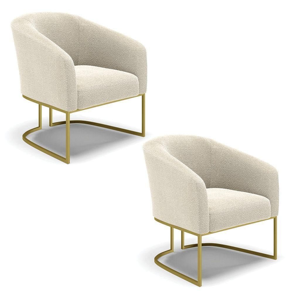 Poltrona Para Sala Industrial Dourado Kit 2 Stella Bouclê D03 - D`rossi Cor Azul