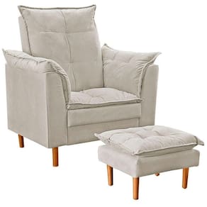 Poltrona De Amamentação Com Puff Quarto Bebê Leticia Suede Bege
