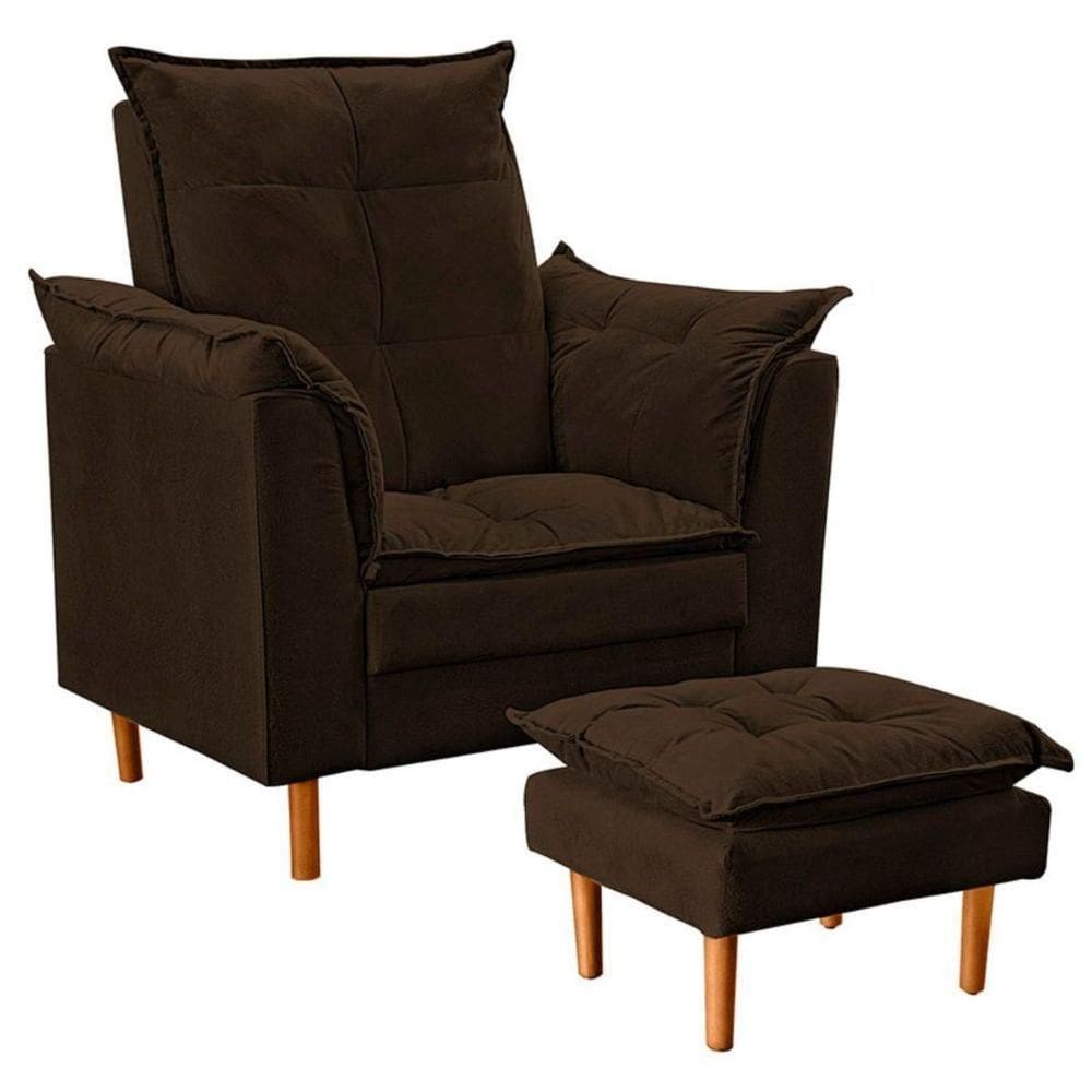 Poltrona De Amamentação Com Puff Quarto Bebê Leticia Suede Marrom