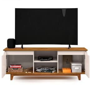 Rack Para Sala Bancada De Tv 55 Pol 139cm Flow Off White/freijó - Ej Móveis