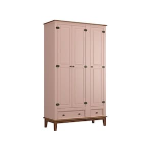 Guarda-roupa Juvenil 3 Portas E 2 Gavetas - Madeira Maciça E Mdf - Rosa