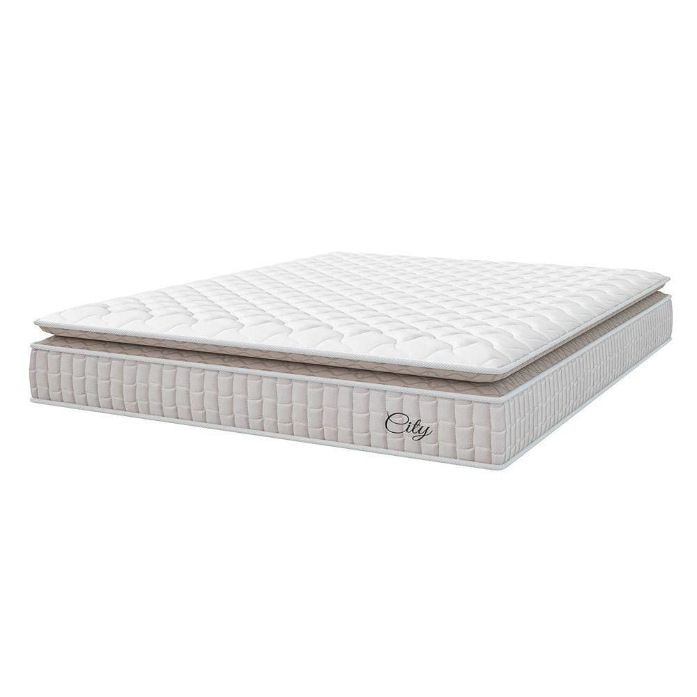 Colchão King Molas Ensacadas City Pillow Top 193x203x23cm Branco / Bege Branco/bg