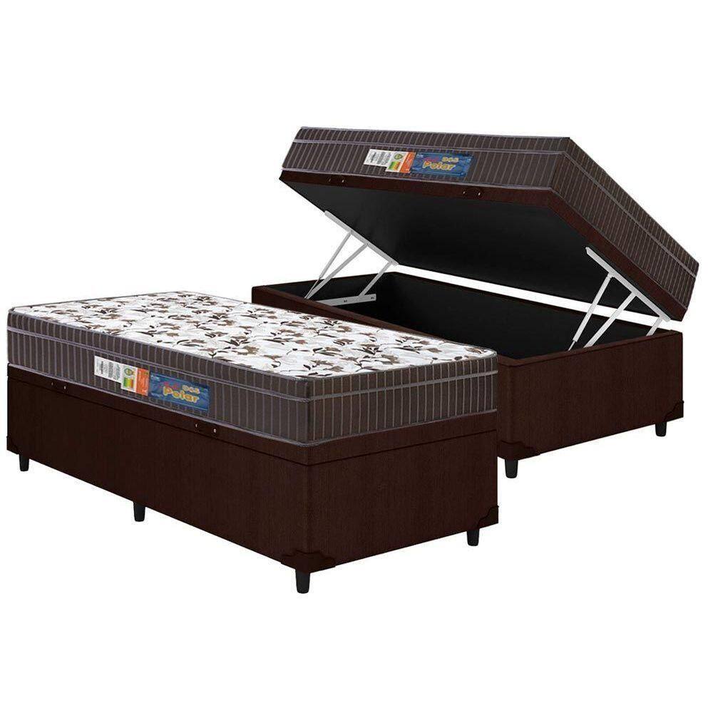 Conjunto Box Baú Solteiro: Colchão Espuma Polar D33 Pérola Euro Pillow + Base Crc Brown(88x188)