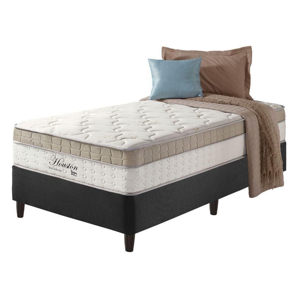 Cama Box Solteiro King Preto + Colchão Molas Houston 96cm