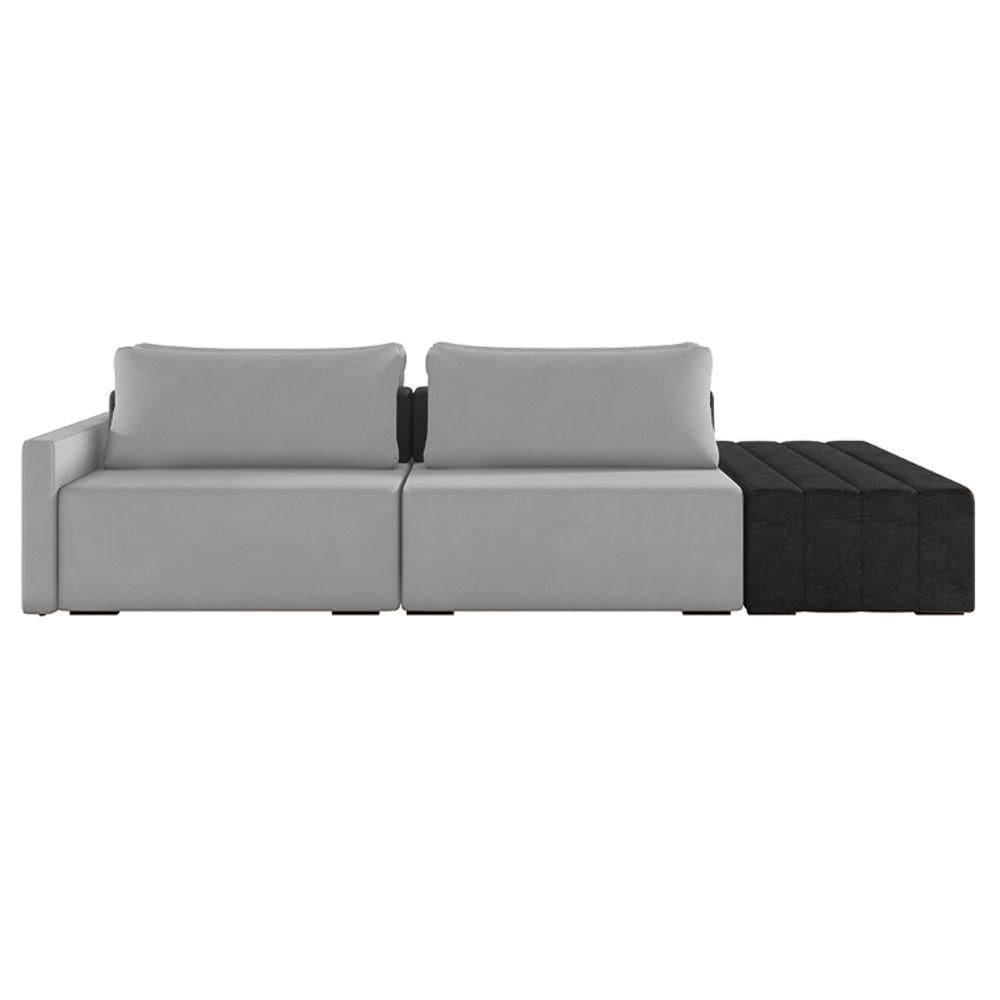 Sofá Ilha Modular Living Com Puff 232cm Georgia K04 Veludo Cinza/preto - Mpozenato