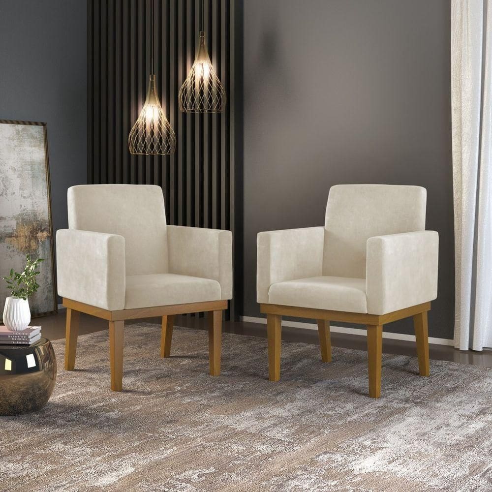 Kit 02 Cadeiras Poltronas Com Base Reforçada Para Recepção Bege ? Balaqui Decor