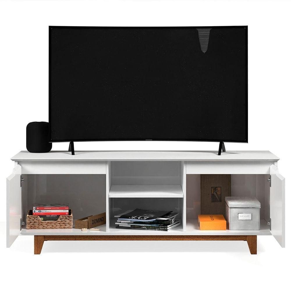 Rack Para Sala Bancada De Tv 55 Pol 139cm Flow Branco - Ej Móveis