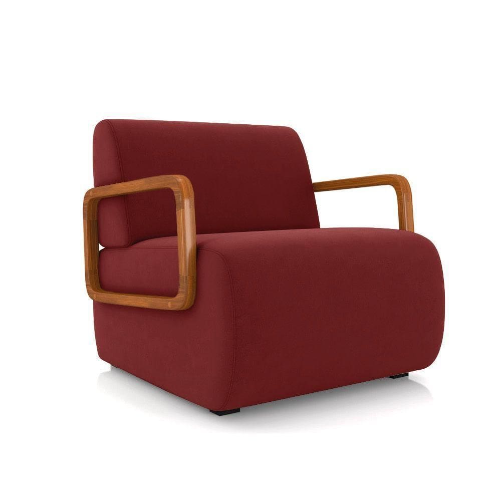 Poltrona Sala De Estar Braço De Madeira Hellen Veludo Vermelho K01 - D`rossi