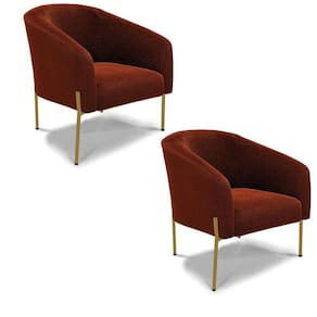 Poltrona Decorativa Pé Ferro Dourado Kit 2 Stella Bouclê Terra D03 - D`rossi