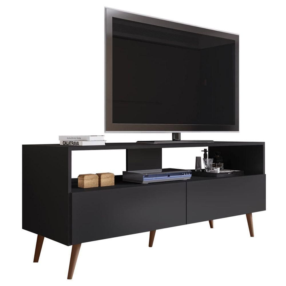 Rack Para Sala Bancada De Tv 55 Pol 136cm Pés Retrô Senna M24 Preto - Mpozenato