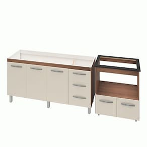 Armário Gabinete Balcão Para Pia 138 Cm Carina Balcão Para Cooktop 5 Bocas Forno Elétrico Off-white