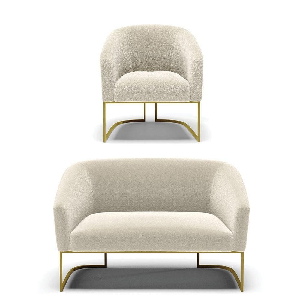 Sofá Namoradeira E Poltrona Industrial Dourado Stella Bouclê D03 - D`rossi Cor Mostarda