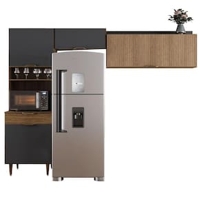 Armário De Cozinha Completa 4 Portas Ripado 3d 1 Gaveta Nicho Para Micro Ondas Vitória Batrol Ipe