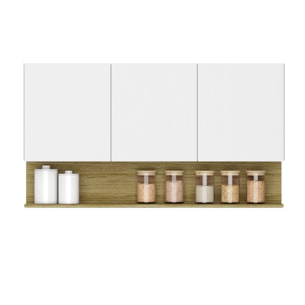 Armário Aéreo De Cozinha 3 Portas Com Nicho 1,20m Freijó / Branco Line Kits Paraná Frej/branc