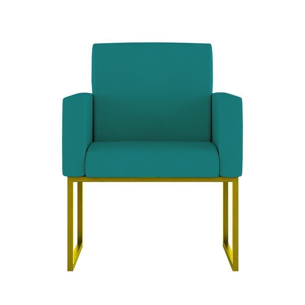 Cadeira Poltrona Moderna Com Base De Ferro Dourado Reforçada Cor: Azul Turquesa