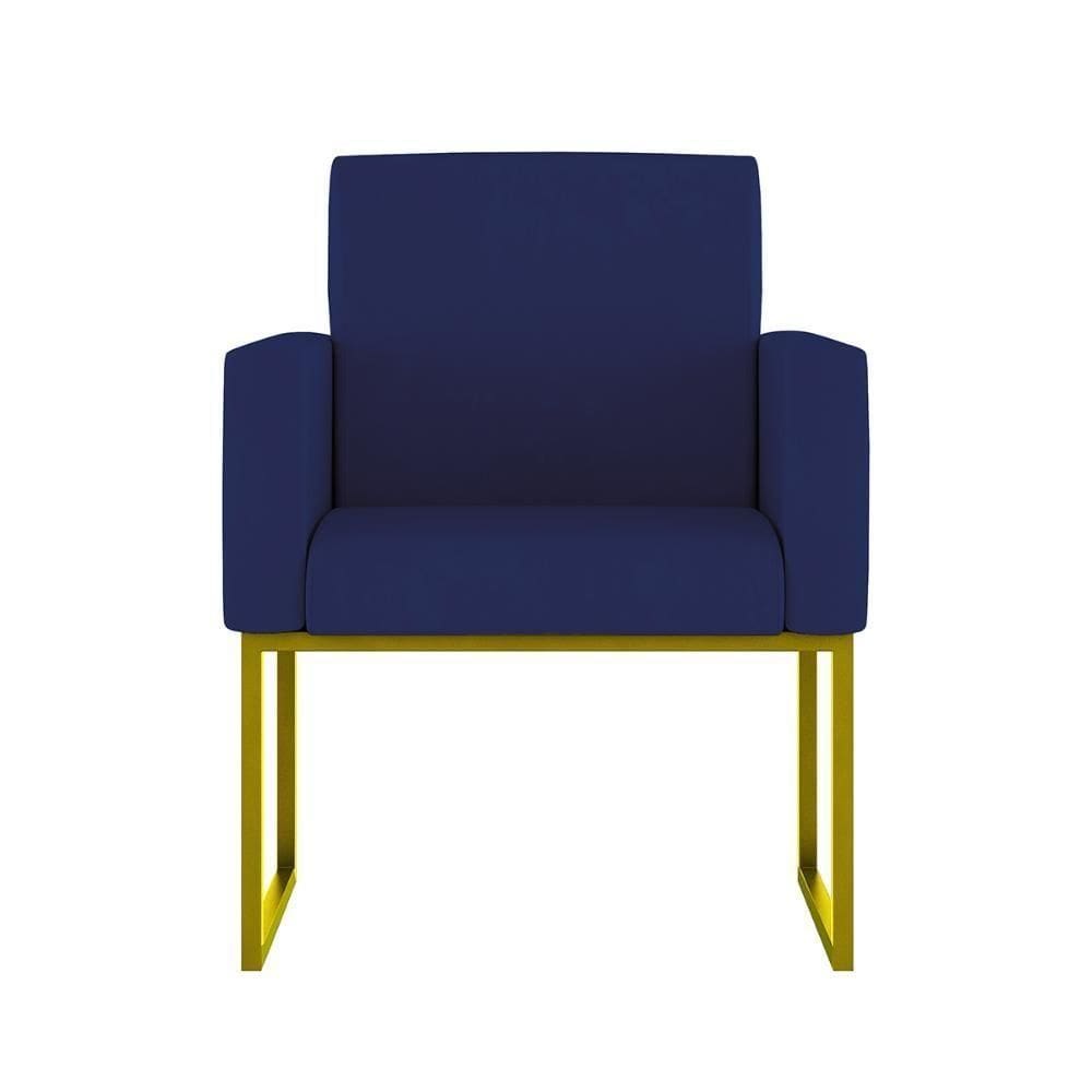 Cadeira Poltrona Moderna Com Base De Ferro Dourado Reforçada Cor:azul Marinho Azul Marinho