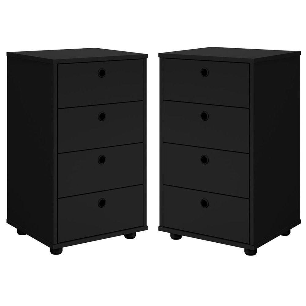 Kit 2 Mesas De Cabeceira Classic 4 Gavetas Preto