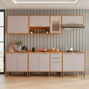 Cozinha Compacta Cooktop 12 Portas 2 Gavetas Paris Sallêto Cinamomo Com Off White