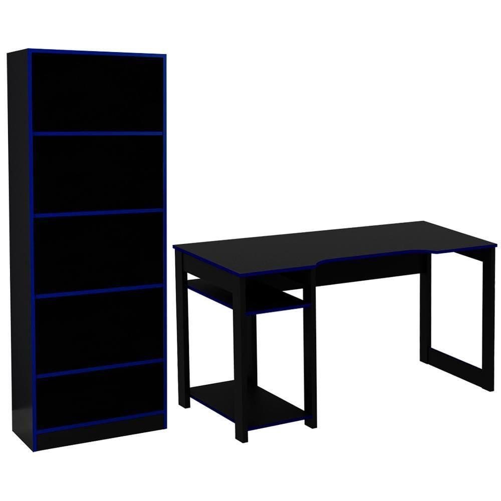 Conjunto Mesa E Armario Gamer Me4141 Me4152 Preto Azul
