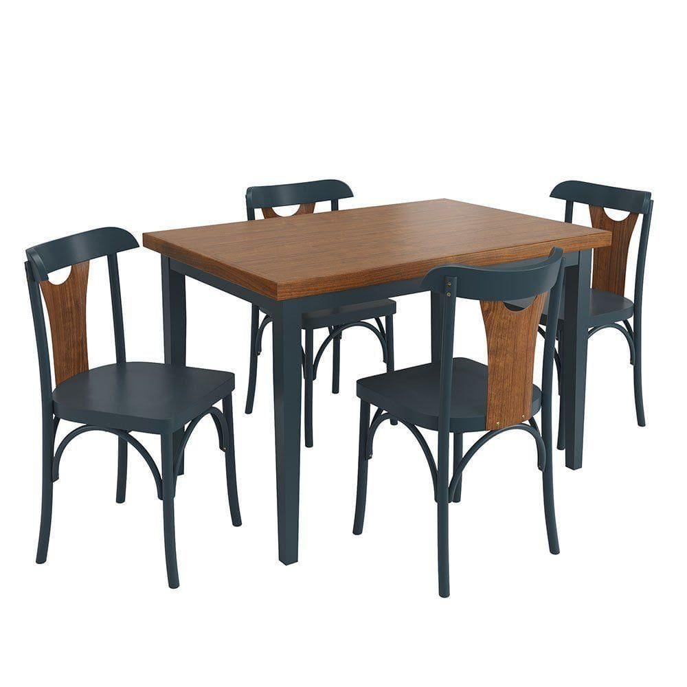 Conjunto Sala De Jantar E Cozinha Com 4 Cadeiras Y Madeira Maciça Azul Petróleo