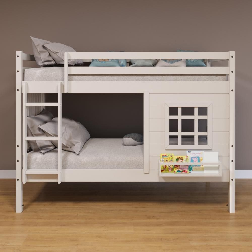 Beliche Infantil Com Janela E Cortina Madeira Maciça Branco Housin