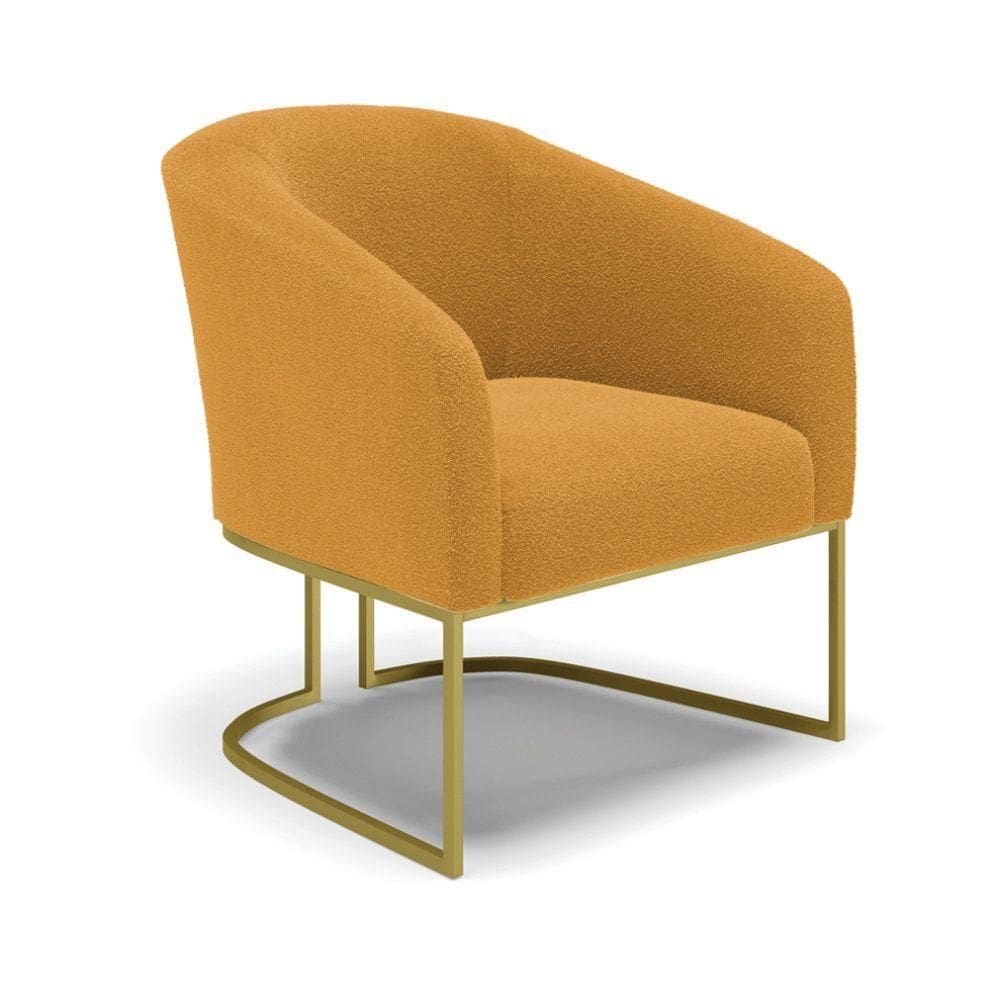 Poltrona Decorativa Base Industrial Dourado Stella Bouclê Mostarda D03 - D`rossi