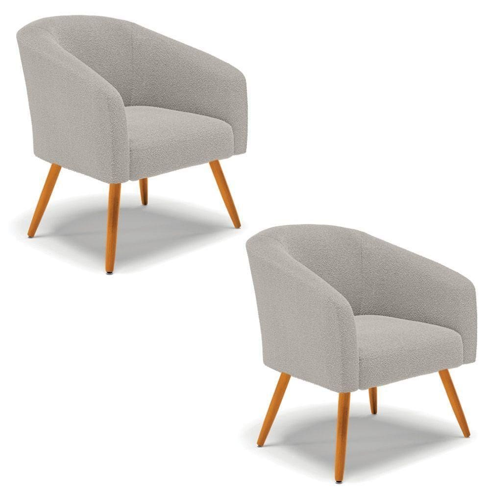 Poltrona Para Sala Pé Palito Castanho Kit 2 Stella Bouclê Cinza D03 - D`rossi