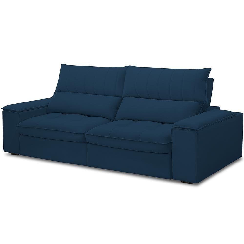 Sofá Retrátil Reclinável Para Sala De Estar Living 230cm Nápoles F04 Veludo Azul - Lyam Decor