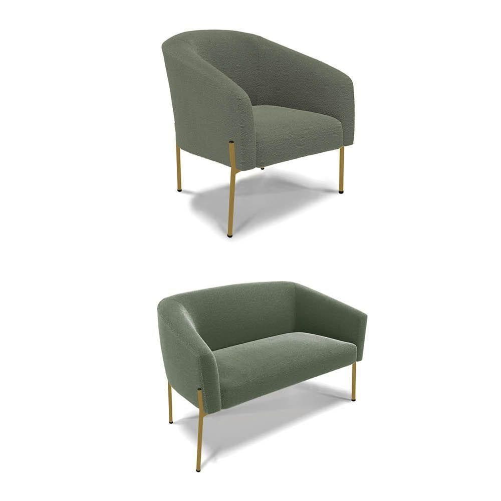 Sofá Namoradeira E Poltrona Pé Ferro Dourado Stella Bouclê D03 - D`rossi Cor Menta