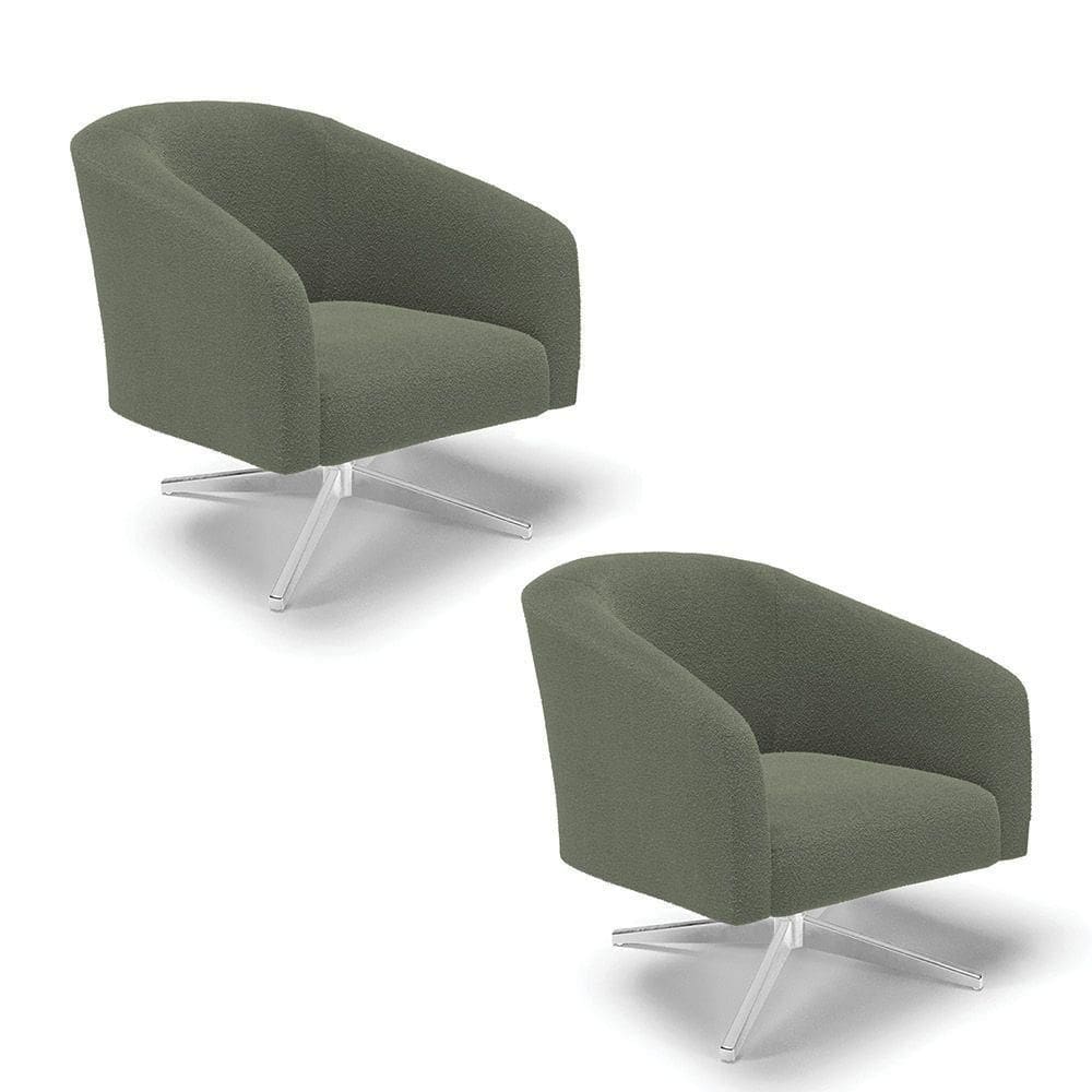 Poltrona Decorativa Giratória Cromada Kit 2 Stella Bouclê Menta D03 - D`rossi