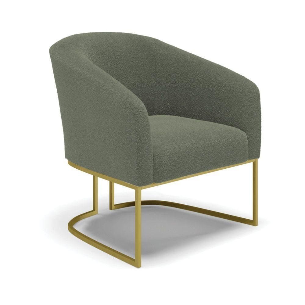 Poltrona Decorativa Base Industrial Dourado Stella Bouclê Menta D03 - D`rossi