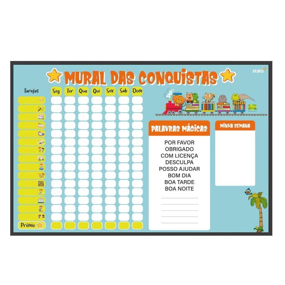 Planner Mural Das Conquistas Kids 60X40Cm Mdf Preto Stalo