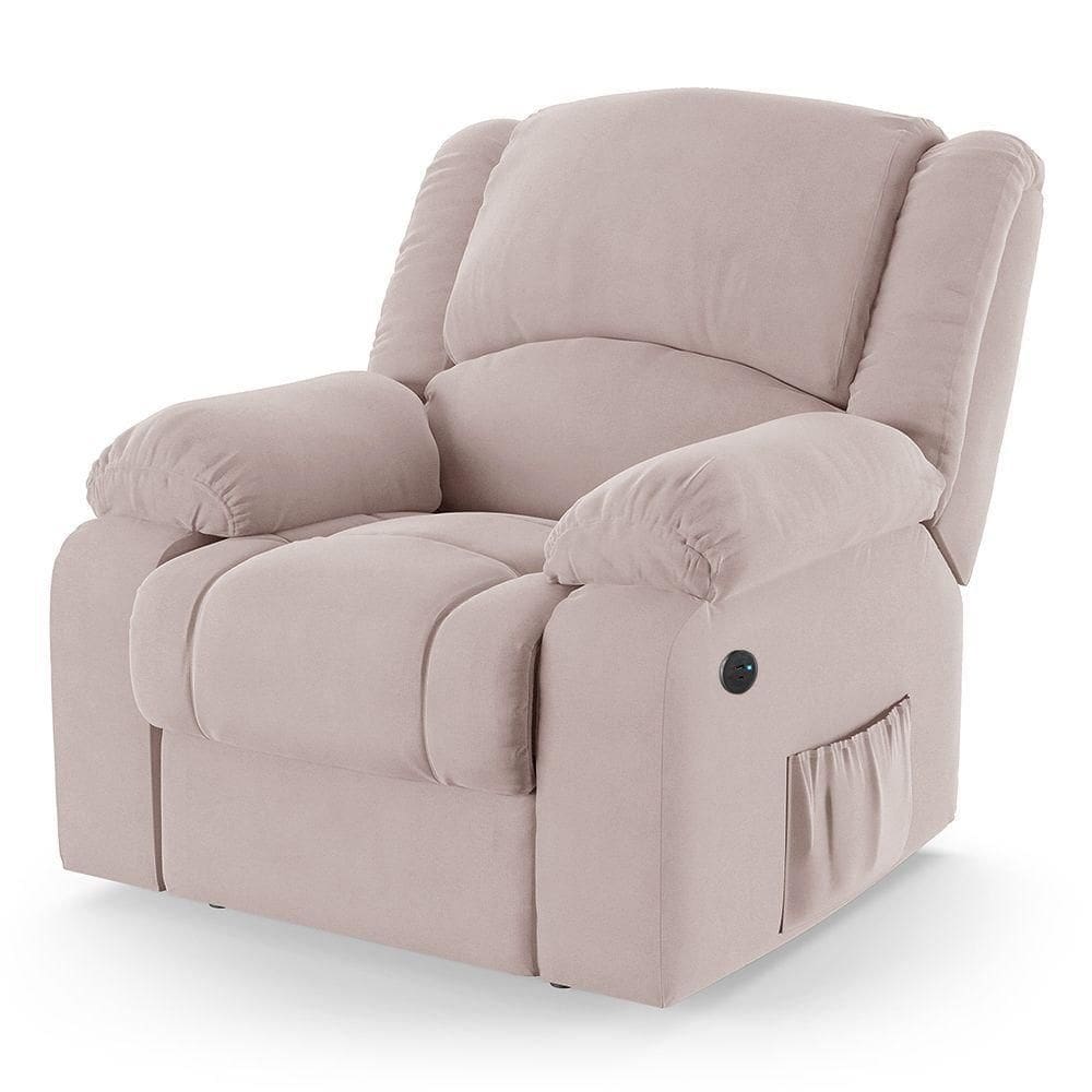 Poltrona Do Papai Reclinável Melim Controle Power Elétrico Usb Veludo Fh1 - D`rossi Cor Rose