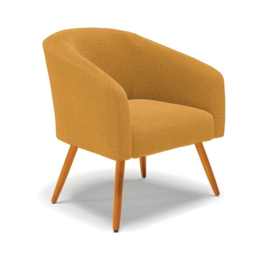 Poltrona Decorativa Pé Palito Castanho Stella Bouclê Mostarda D03 - D`rossi