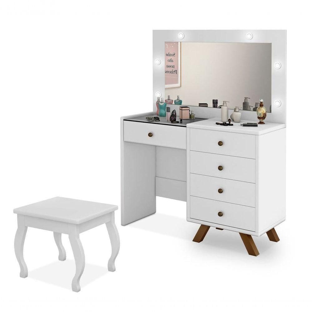 Penteadeira 5 Portas Com Banqueta Lótus Branco