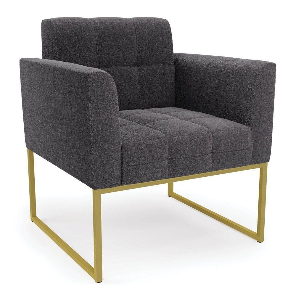 Poltrona Sala De Estar Industrial Dourado Elisa Bouclê D03 - D`rossi Cor Grafite