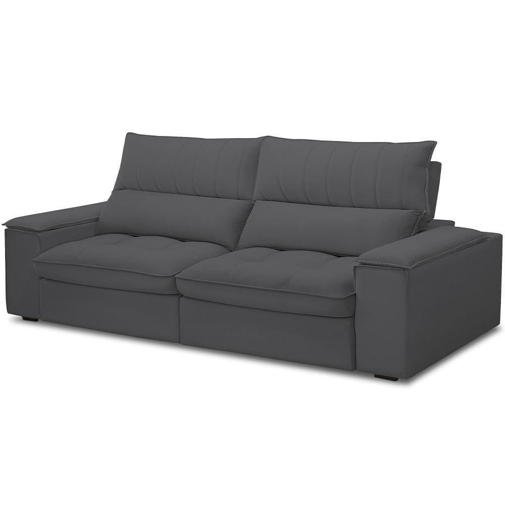 Sofá Retrátil Reclinável Para Sala De Estar Living 230cm Nápoles F04 Bouclê Grafite - Lyam Decor