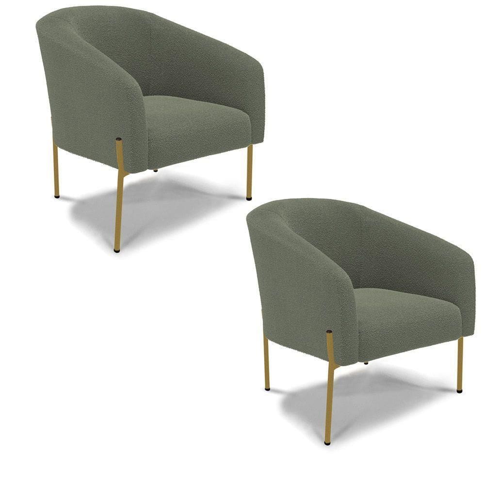 Poltrona Decorativa Pé Ferro Dourado Kit 2 Stella Bouclê Menta D03 - D`rossi