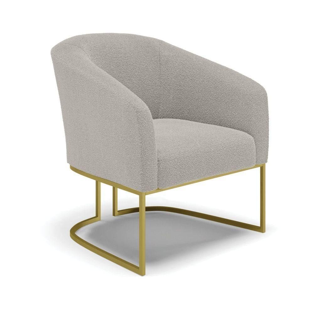 Poltrona Decorativa Base Industrial Dourado Stella Bouclê Cinza D03 - D`rossi