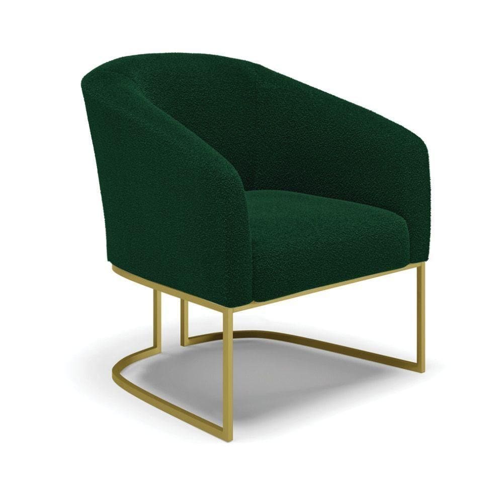 Poltrona Decorativa Base Industrial Dourado Stella Bouclê Verde D03 - D`rossi