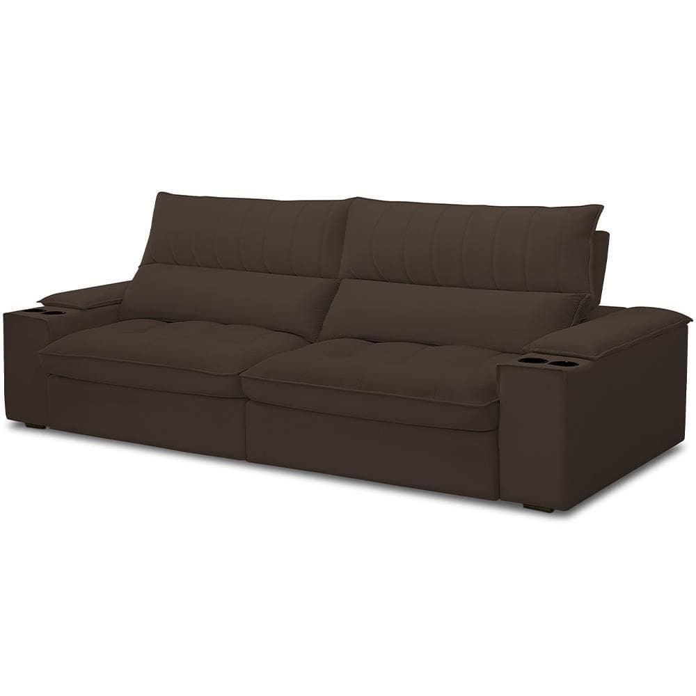 Sofá Retrátil Reclinável Para Sala De Estar Living 280cm Nápoles F04 Veludo Marrom - Lyam Decor