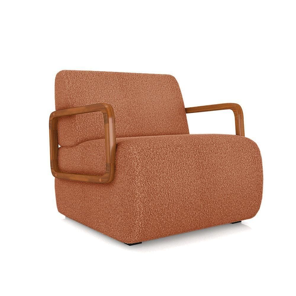 Poltrona Sala De Estar Braço De Madeira Hellen Bouclê K01 - D`rossi Cor Terracota
