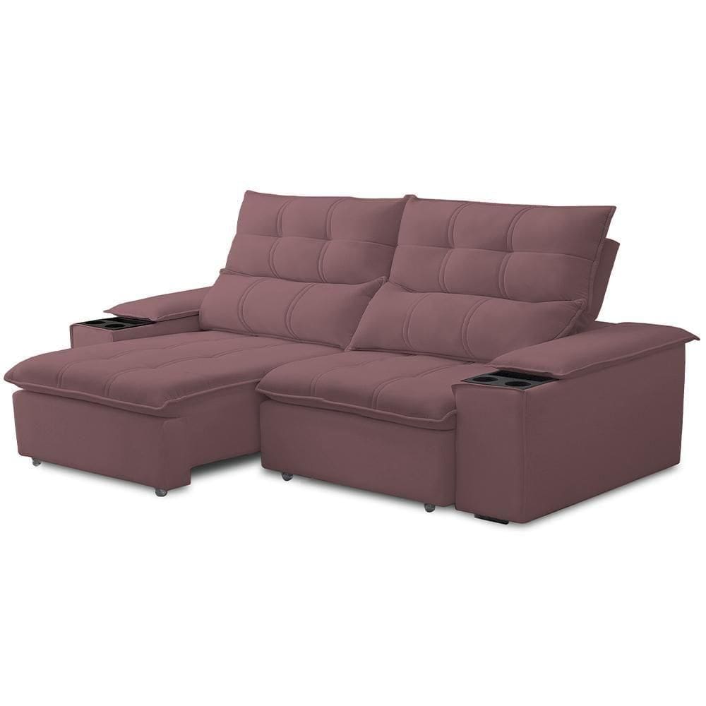 Sofá Retrátil Reclinável Para Sala De Estar Living 210cm ártico F04 Veludo Lilás - Lyam Decor